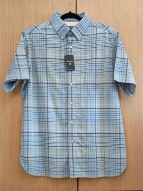 NWT Cremieux SS SZ L Blue Plaid  Shirt